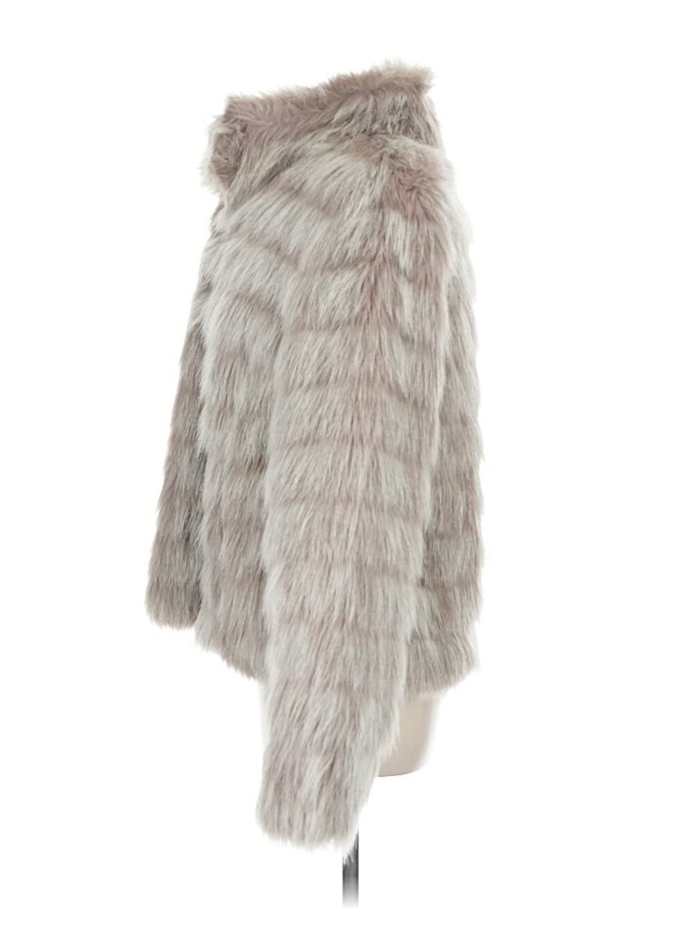 Betsey Johnson Gray Plush Faux Fur Coat M Animal Print Lined High Collar Y2K - Picture 5 of 13